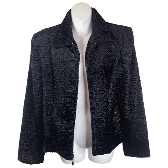 Vintage Town and Travel Furry Fuzzy Coat Jacket Textured Pattern Shoulder Pads L - Picture 2 of 9